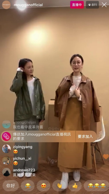 mouggan 以言談風趣、擁有觀眾緣的品牌小編作為直播主.真人實際教導粉絲自家品牌服飾的穿搭技巧,吸引不少粉絲觀看