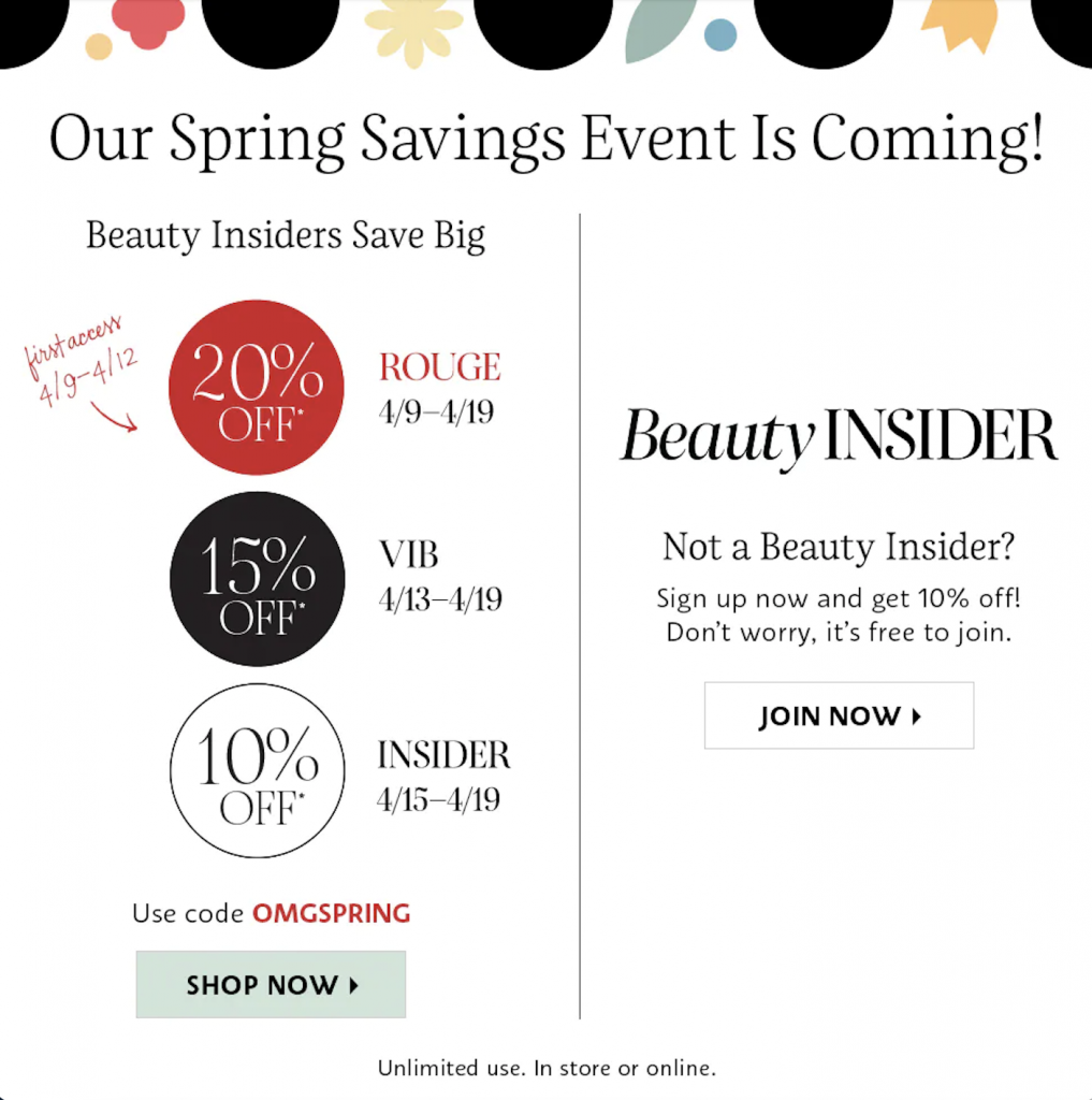 Sephora 的 Spring Savings Event（圖取自 Sephora）