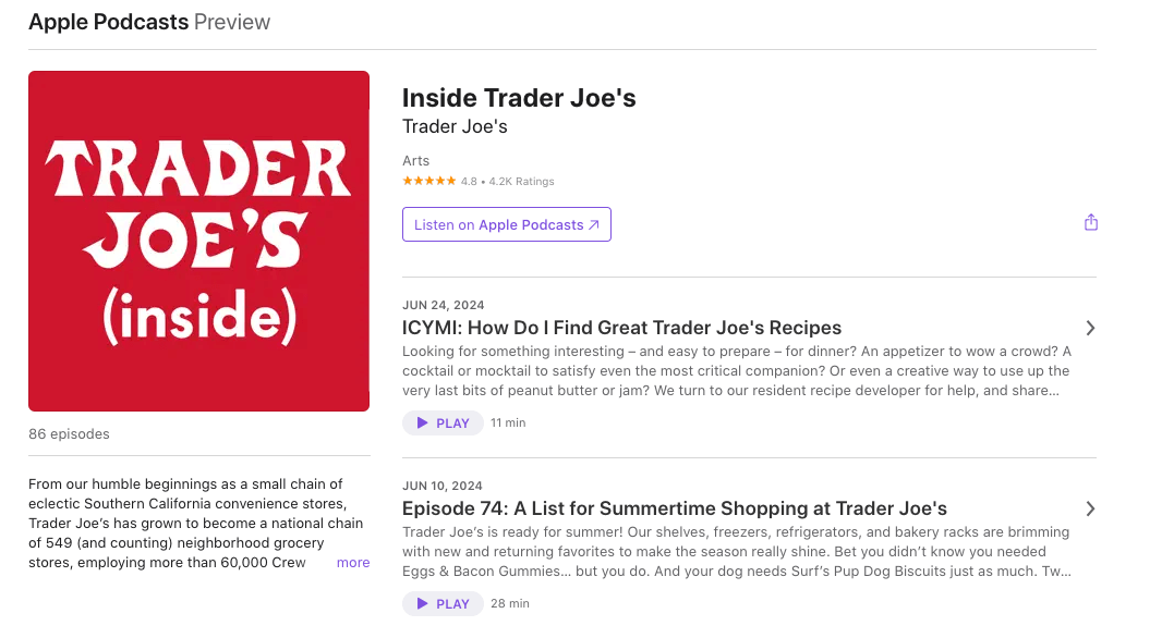 Trader Joe’s 的 Podcast 節目「Inside Trader Joe's」