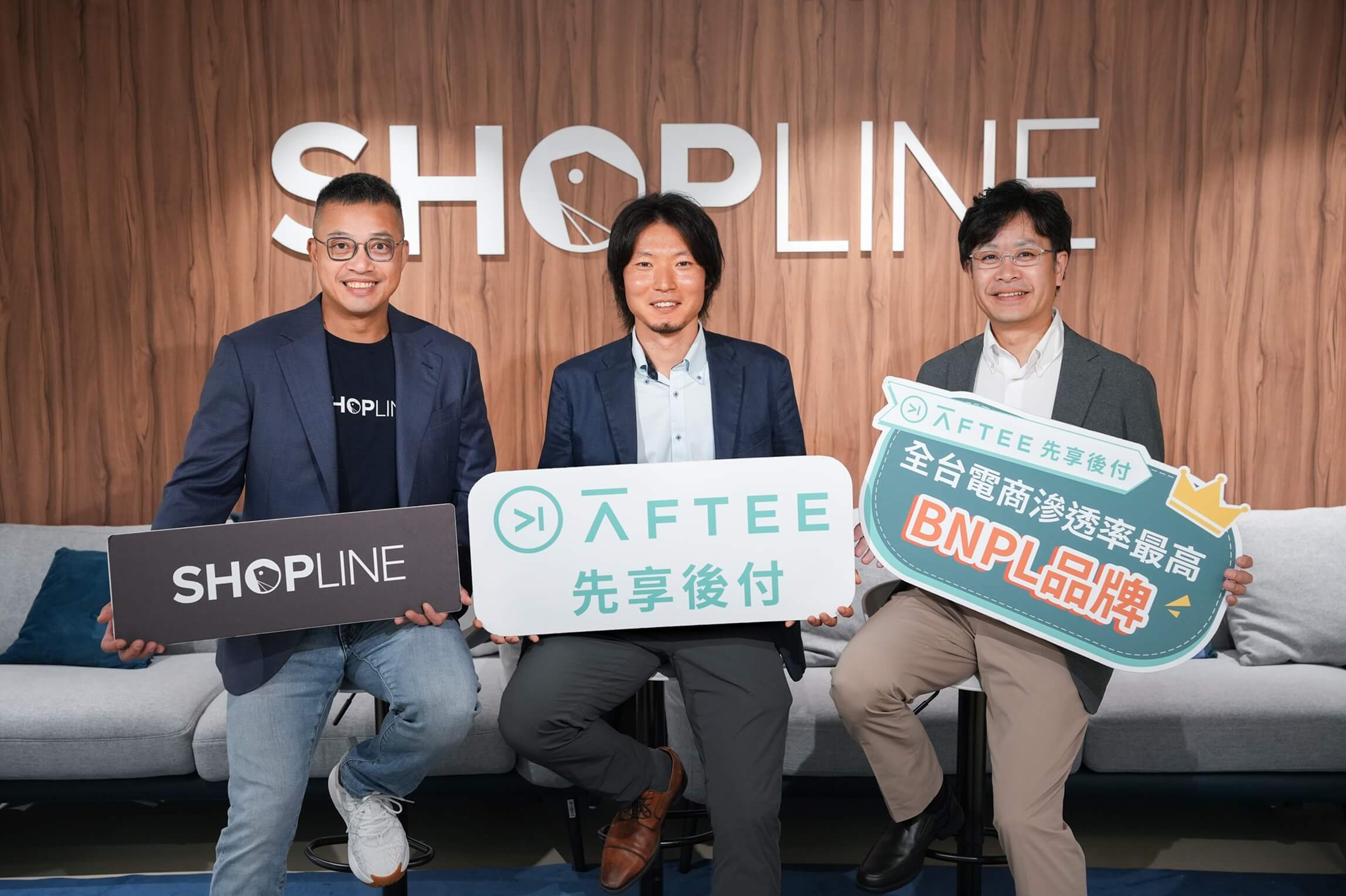 SHOPLINE 攜手AFTEE先享後付，提供商家和消費者更多元、便利的支付選項（由左至右：SHOPLINE 聯席總裁兼支付業務負責人徐向緯、AFTEE 先享後付總經理角元友樹、NetProtections 資訊長山下）