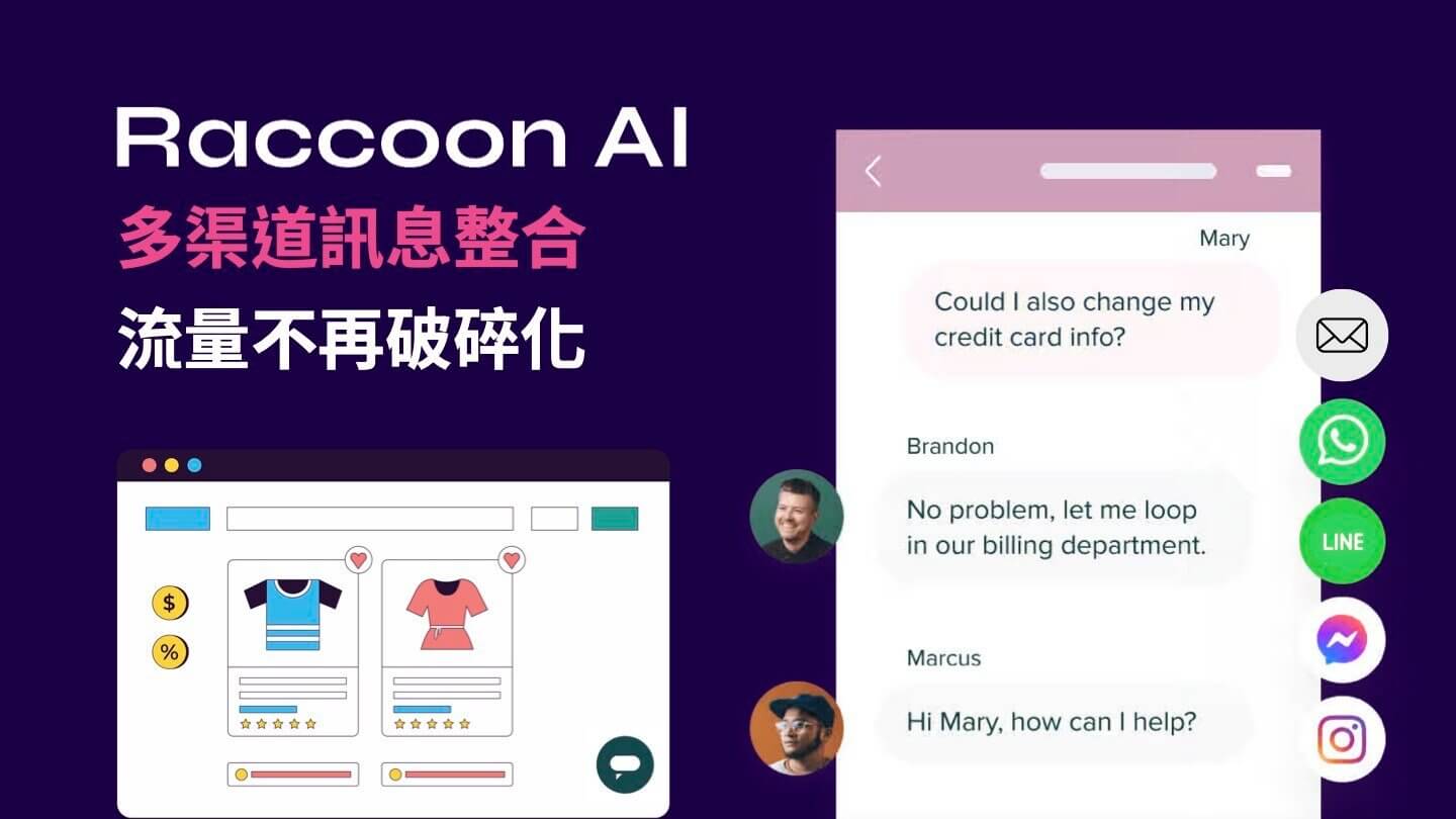 Raccoon AI 能進行多管道訊息整合，讓客服回覆管理便利有效率