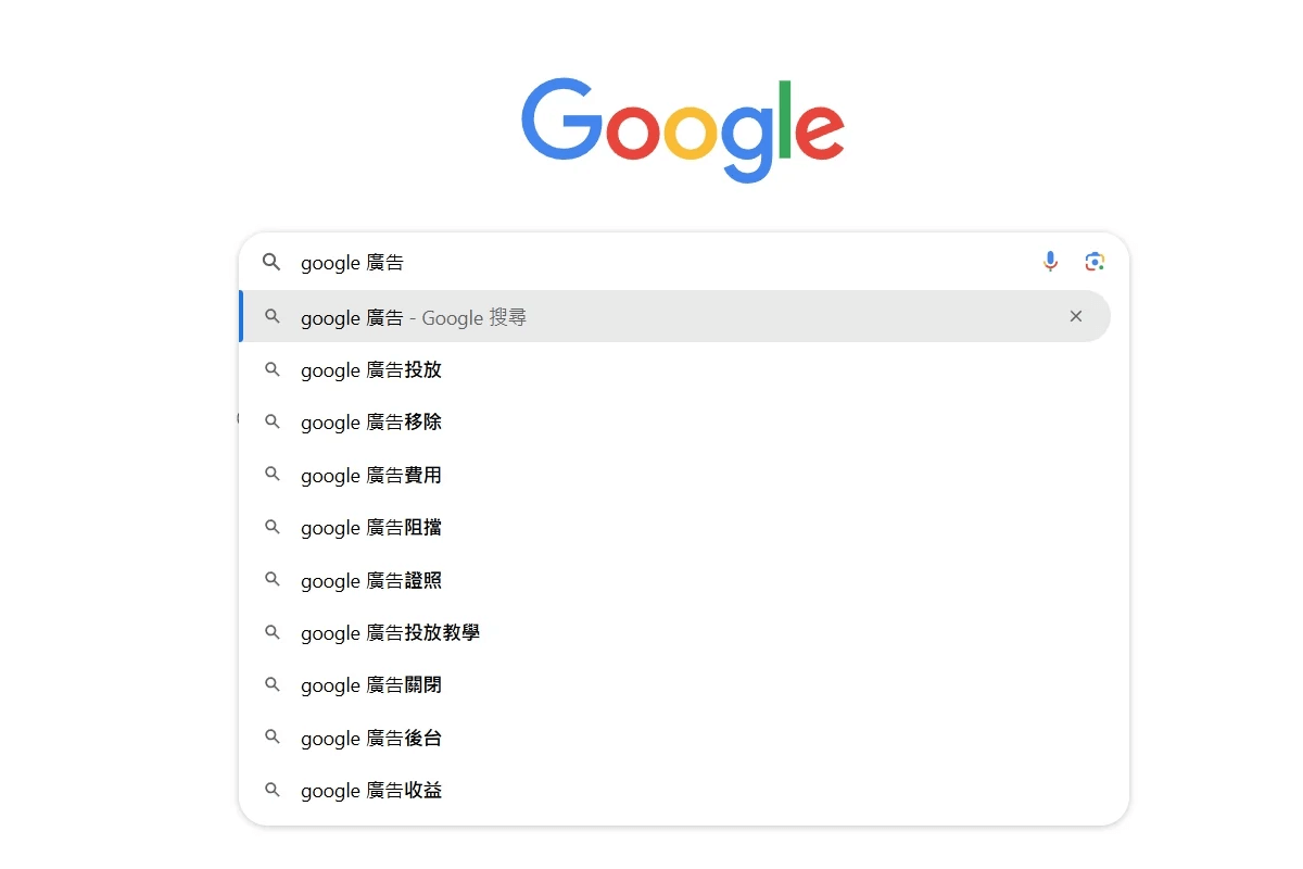 Google Suggest 會自動顯示關鍵字建議