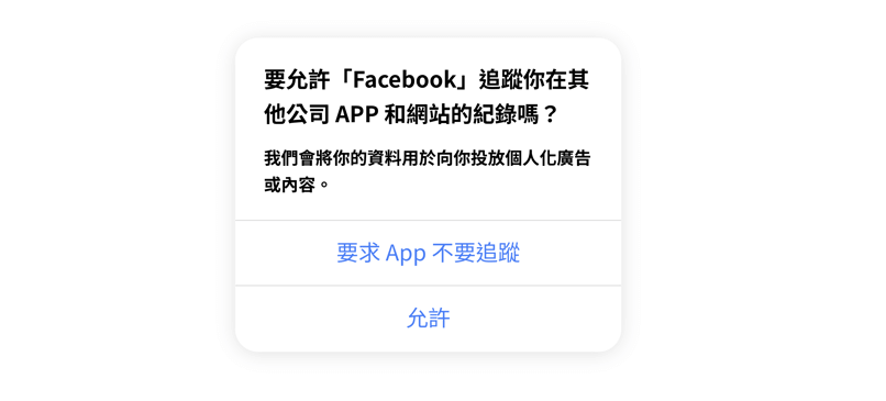手機允許追蹤瀏覽紀錄彈窗示意